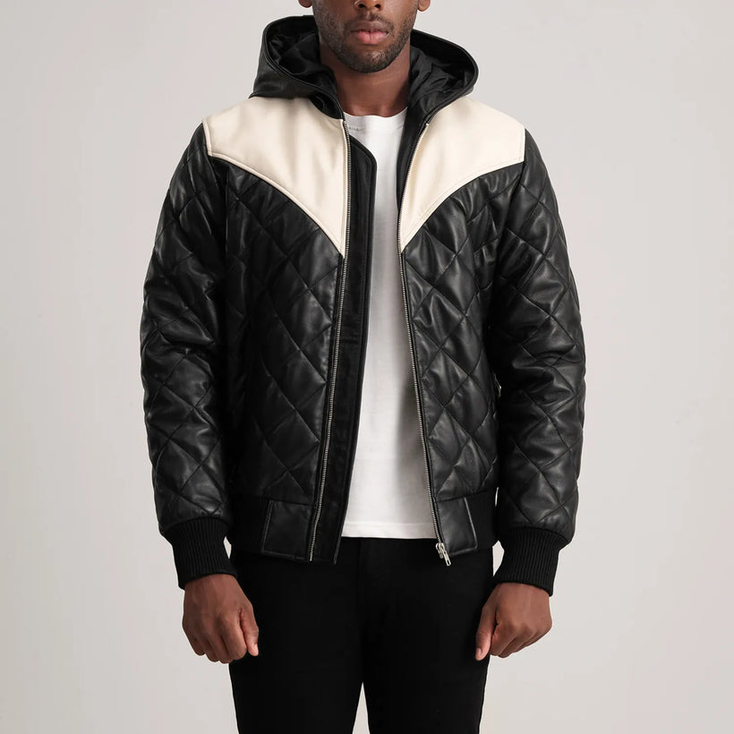 Norman Giacca in Pelle Cuoio Puffer Giacca in Pelle da Uomo
