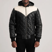 
Dettaglio ravvicinato of Hooded & Zipper Hardware on Norman Tan Hooded Bomber Leather Puffer Jacket