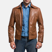 Old School Marrone Giacca in Pelle da Uomo in Brown Sheepskin Leather - Vista frontale e linea su misura | Acquista online