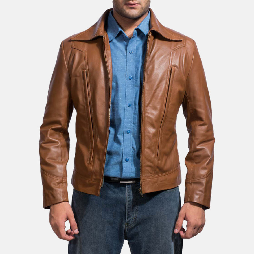 Old School Marrone Giacca in Pelle da Uomo