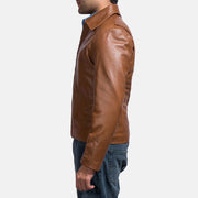 Brown Sheepskin leather Jacket - Vista posteriore Showing Tailored Shoulder Fit &amp; Clean Hemline