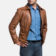 Old School Marrone Giacca in Pelle da Uomo - Lateral Side Profile View Showing Sleeve Cut &amp; Athletic Taper Fit