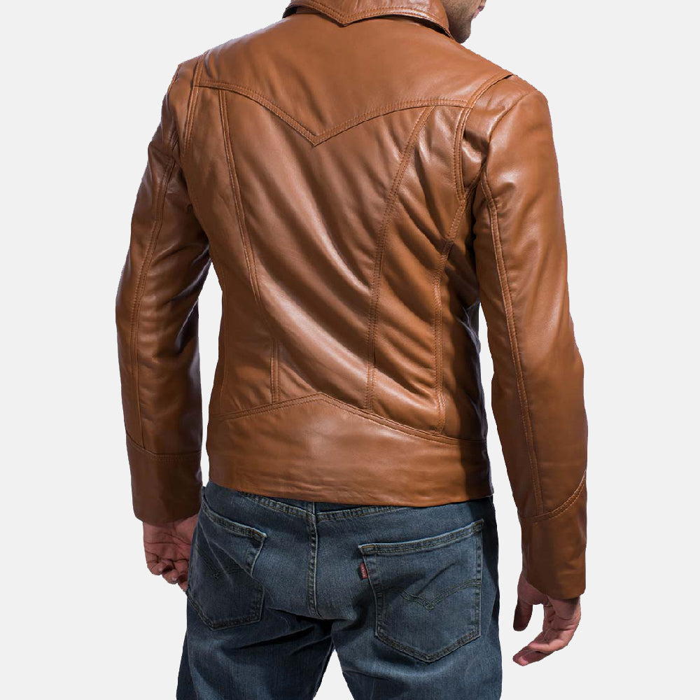 Dettaglio ravvicinato of Shirt &amp; Zipper Hardware on Old School Marrone Giacca in Pelle da Uomo