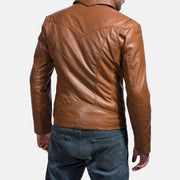 Dettaglio ravvicinato of Shirt &amp; Zipper Hardware on Old School Marrone Giacca in Pelle da Uomo