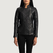 Women's Orient Grain Trapuntato Nero Giacca Biker in Pelle da Donna in Black Sheepskin Leather - Vista frontale e linea su misura | Acquista online