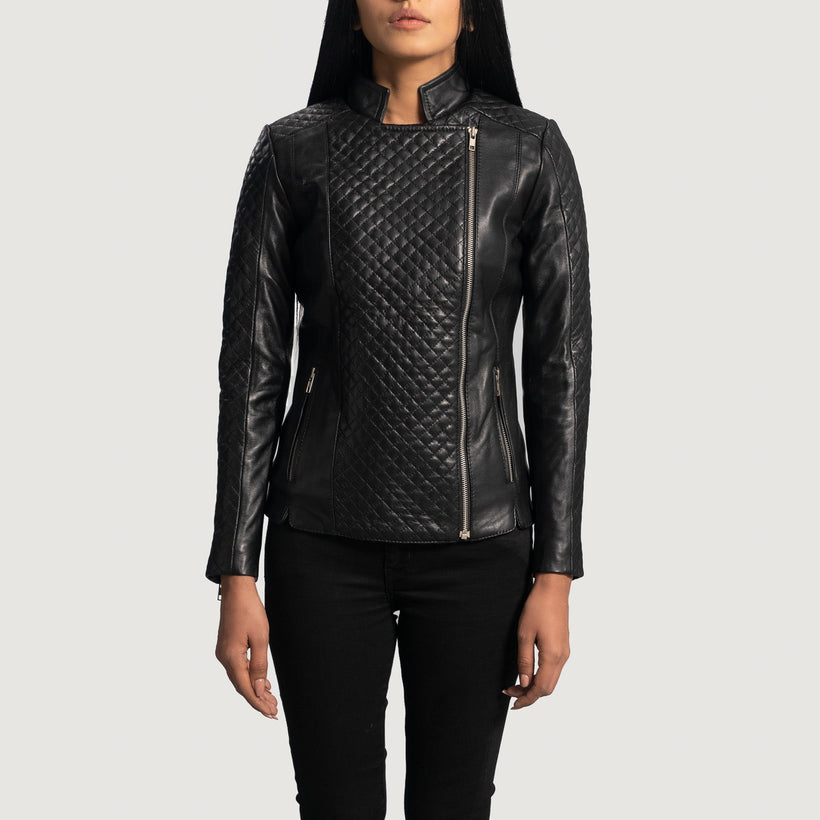 Orient Grain Trapuntato Nero Giacca Biker in Pelle da Donna