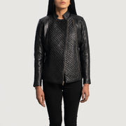 Women's Orient Grain Trapuntato Nero Giacca Biker in Pelle da Donna - Lateral Side Profile View Showing Sleeve Cut &amp; Athletic Taper Fit