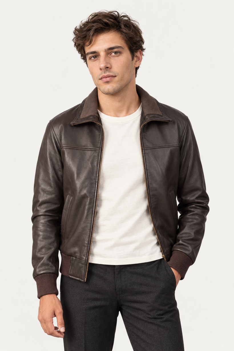 Air Rolf Marrone Bomber in Pelle da Uomo