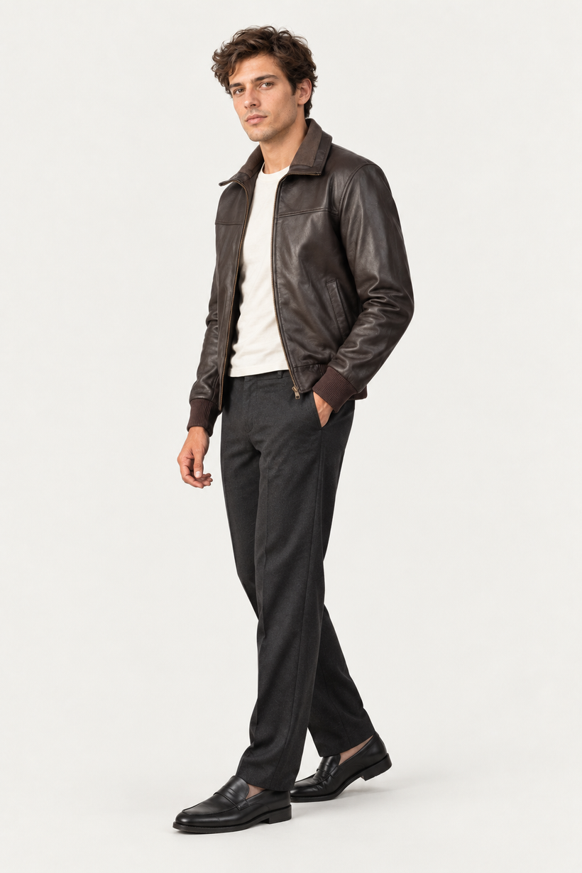 Air Rolf Marrone Bomber in Pelle da Uomo