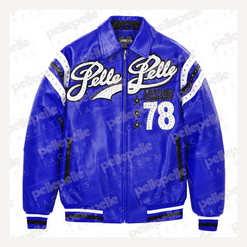 Encrusted Varsity Giacca in Pelle (Navy) da Donna