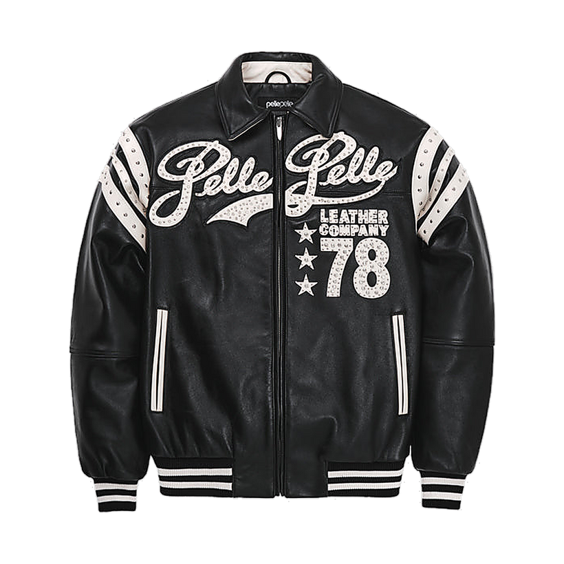 Encrusted Varsity Giacca in Pelle da Donna