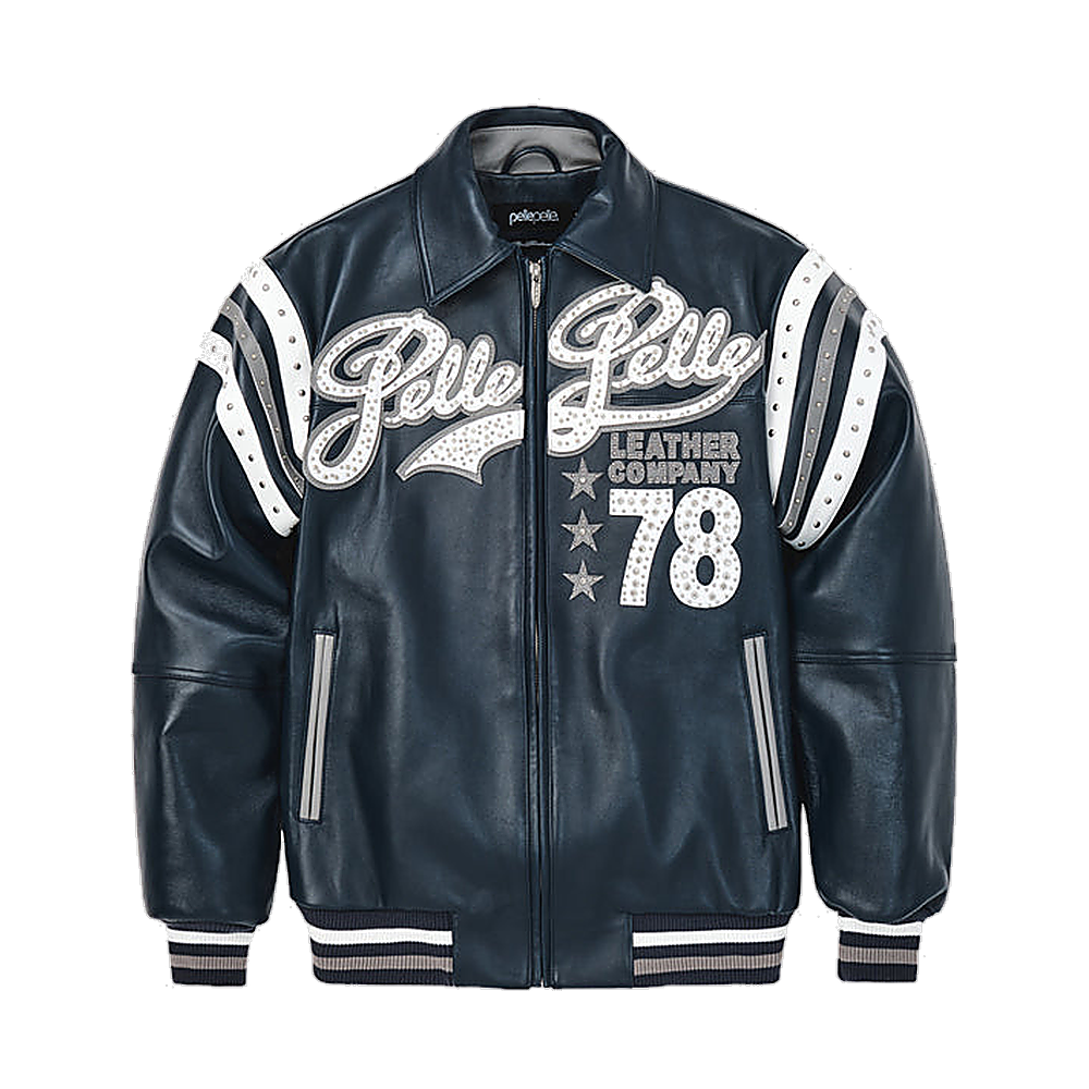 
Encrusted Varsity Giacca in Pelle (Navy) da Donna