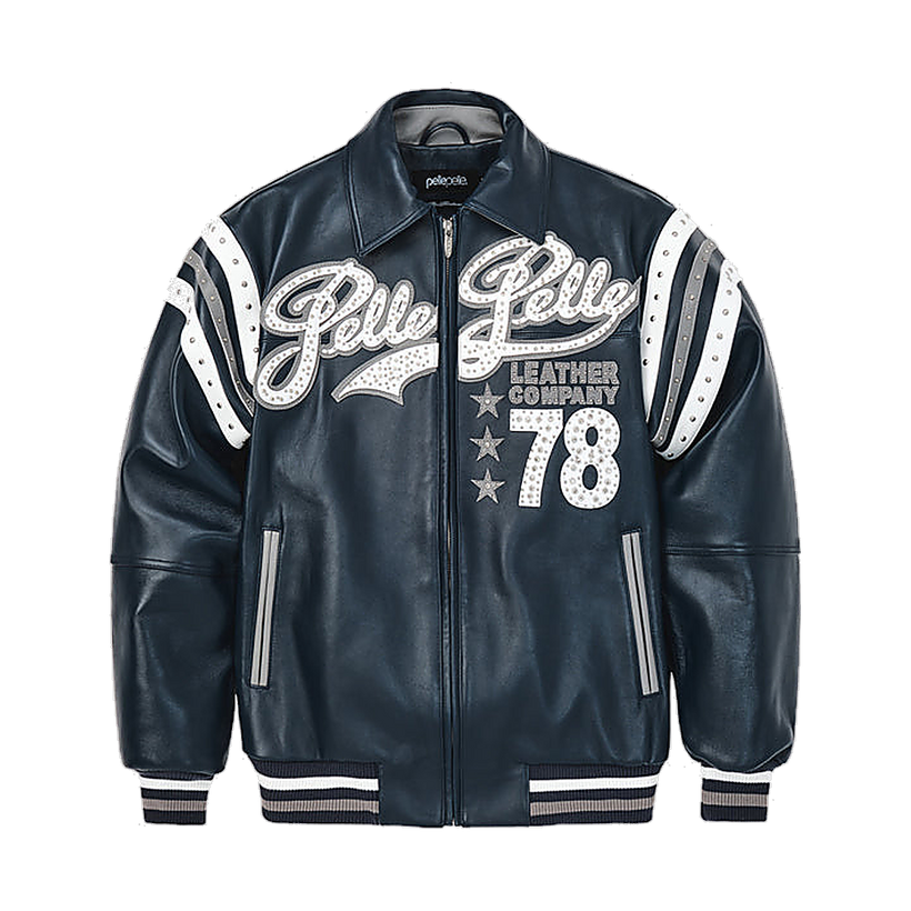 Encrusted Varsity Giacca in Pelle (Navy) da Donna