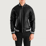 Pascal Nero Leather Varsity Giacca in Pelle da Uomo in Black Sheepskin Leather - Vista frontale e linea su misura | Acquista online