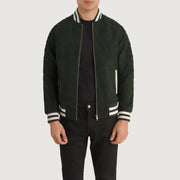 Pascal Verde Suede Varsity Giacca in Pelle da Uomo in Green Goatskin Suede - Vista frontale e linea su misura | Acquista online