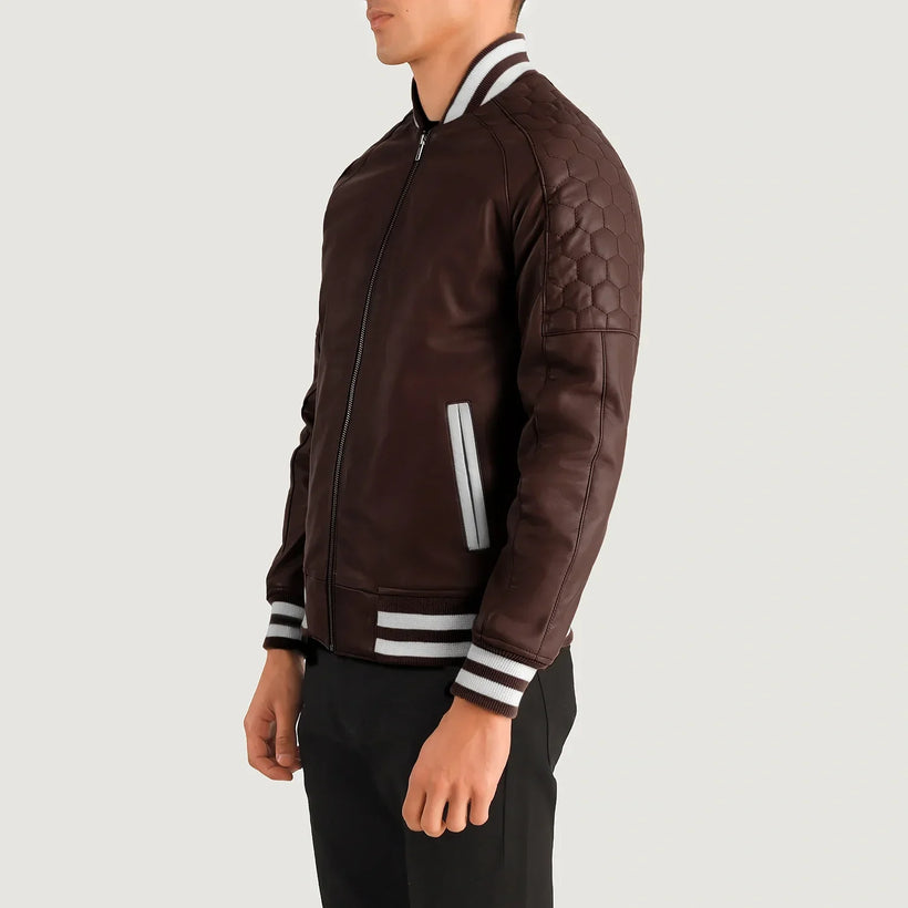 Pascal Bordeaux Leather Varsity Giacca in Pelle da Uomo