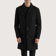 Dettaglio ravvicinato of Notch &amp; Button Hardware on Petrillo Nero Wool Single Breasted Cappotto in Pelle da Uomo
