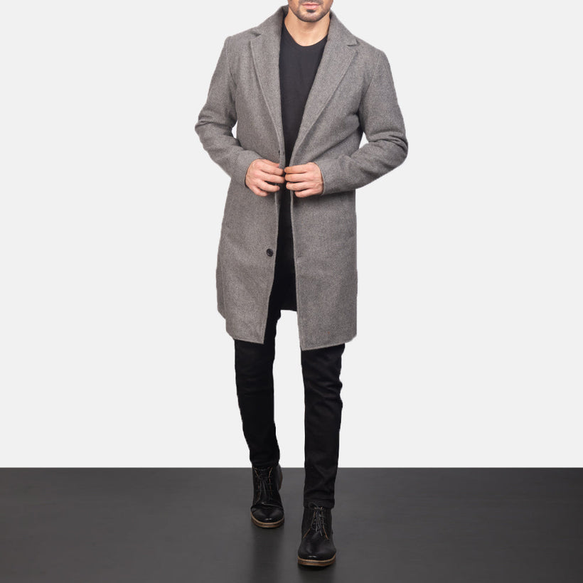 Petrillo Grigio Wool Single Breasted Cappotto in Pelle da Uomo