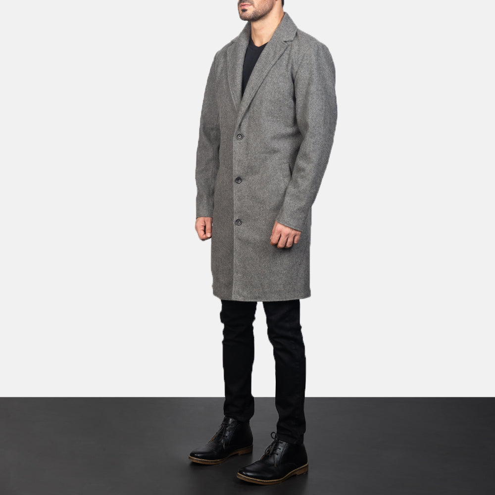 
Grey Synthetic Wool Trench Coat - Vista posteriore con spalle definite e orlo pulito