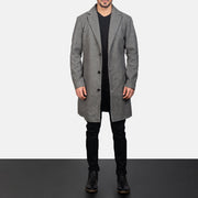 
Dettaglio ravvicinato of Notch & Button Hardware on Petrillo Grigio Wool Single Breasted Cappotto in Pelle da Uomo