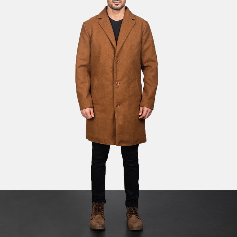 Petrillo Khaki Wool Single Breasted Cappotto in Pelle da Uomo