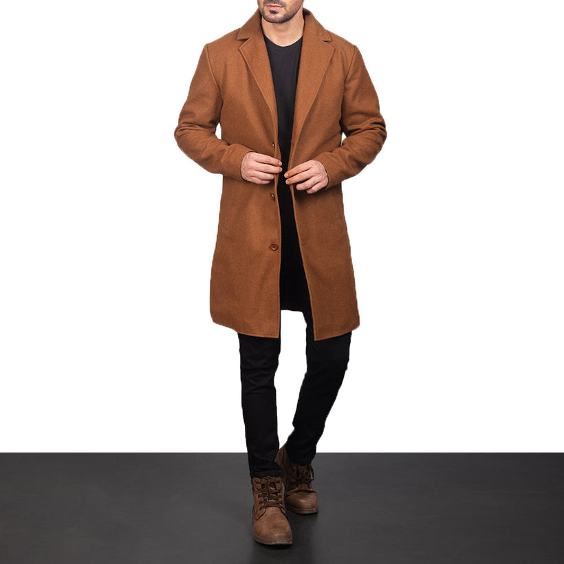 Petrillo Khaki Wool Single Breasted Cappotto in Pelle da Uomo