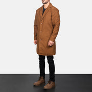 
Petrillo Khaki Wool Single Breasted Cappotto in Pelle da Uomo - Vista laterale che mostra il taglio ergonomico delle maniche