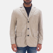 Men's Professor By Day Suede Blazer in Pelle da Uomo in Off White (Greyish) Goatskin Suede - Vista frontale e linea su misura | Acquista online