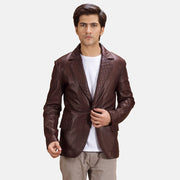 Radaron Trapuntato Bordeaux Blazer in Pelle in Pelle da Uomo in Maroon Sheepskin Leather - Vista frontale e linea su misura | Acquista online