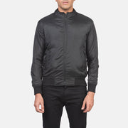 Dettaglio ravvicinato of Band &amp; Zipper with wind flap Hardware on Men's Ramon Nero Bomber in Pelle da Uomo
