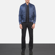 Men's Ramon Blu Bomber in Pelle da Uomo - Lateral Side Profile View Showing Sleeve Cut &amp; Athletic Taper Fit