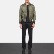 Men's Ramon Verde Bomber in Pelle da Uomo - Lateral Side Profile View Showing Sleeve Cut &amp; Athletic Taper Fit