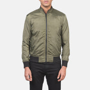 Dettaglio ravvicinato of Band &amp; Zipper with wind flap Hardware on Men's Ramon Verde Bomber in Pelle da Uomo