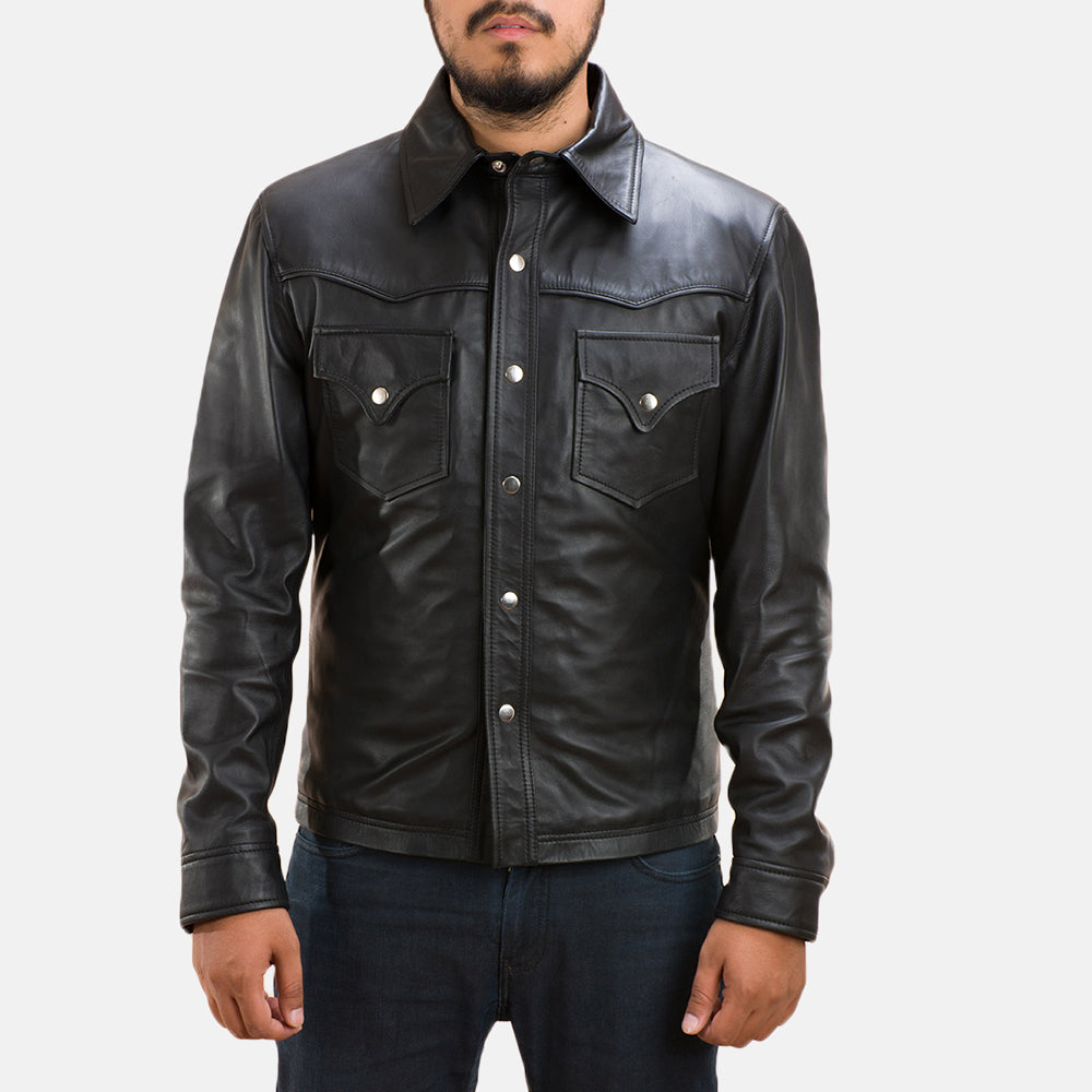Black Sheepskin leather Jacket - Vista posteriore Showing Tailored Shoulder Fit &amp; Clean Hemline