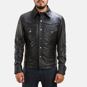 Black Sheepskin leather Jacket - Vista posteriore Showing Tailored Shoulder Fit &amp; Clean Hemline