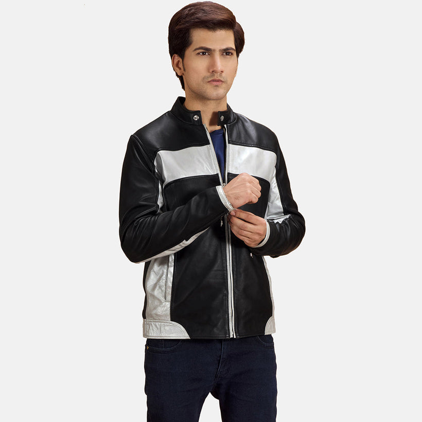 Randolf Silver Nero Giacca Biker in Pelle da Uomo