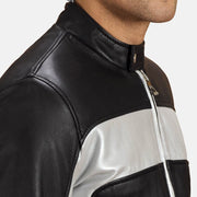Randolf Silver Nero Giacca Biker in Pelle da Uomo - Lateral Side Profile View Showing Sleeve Cut &amp; Athletic Taper Fit