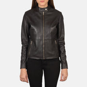 Women's Rave Brown Leather Biker Jacket in Brown Sheepskin Leather - Vista frontale e linea su misura | Acquista online