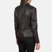 Dettaglio ravvicinato of Band with snap button &amp; Zipper Hardware on Women's Rave Brown Leather Biker Jacket