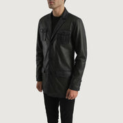 Black Sheepskin leather Blazer - Vista posteriore Showing Tailored Shoulder Fit &amp; Clean Hemline