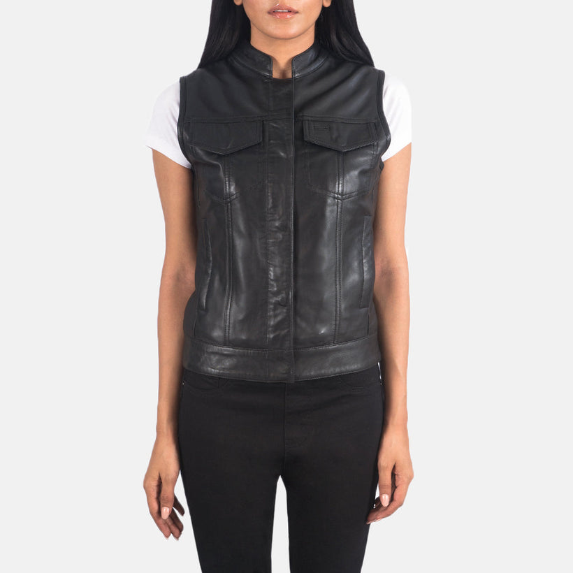 Rayne Moto Nero Gilet in Pelle da Donna