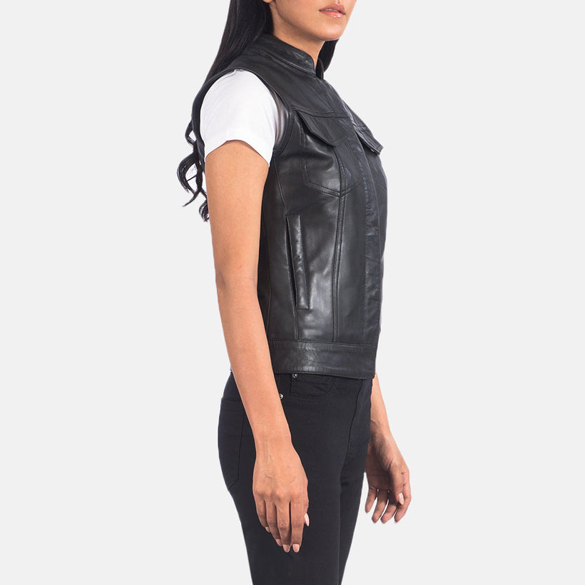 Rayne Moto Nero Gilet in Pelle da Donna