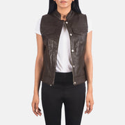 
Rayne Moto Marrone Gilet in Pelle da Donna in Brown Sheepskin Leather - Vista frontale e silhouette sartoriale | Acquista online