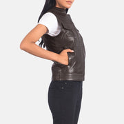 
Brown Sheepskin Leather Biker Jacket - Vista posteriore con spalle definite e orlo pulito