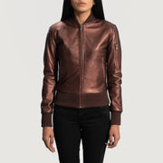 
Reida Marrone Rossiccio Bomber in Pelle da Donna in Maroon Sheepskin Leather - Vista frontale e silhouette sartoriale | Acquista online