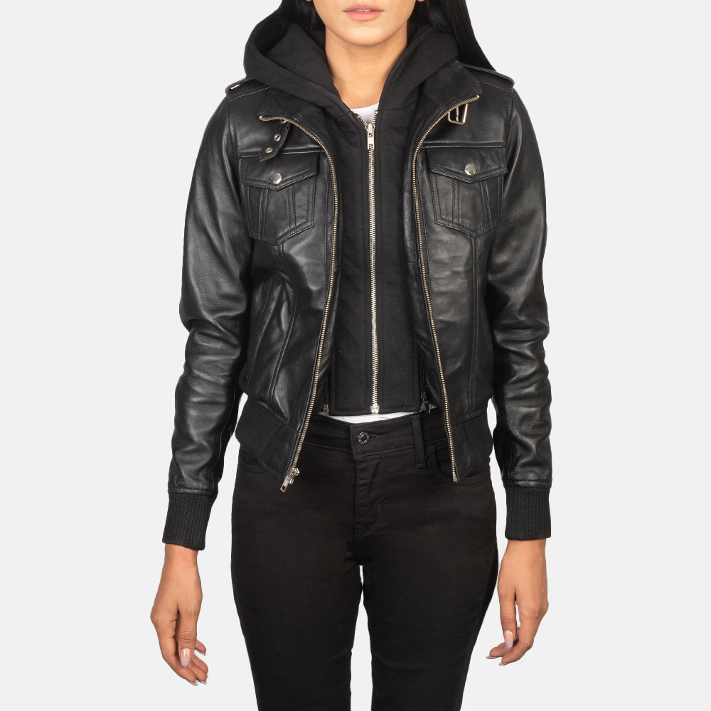 Roslyn Hooded Bomber in Pelle da Donna – Vista prodotto alternativa 1
