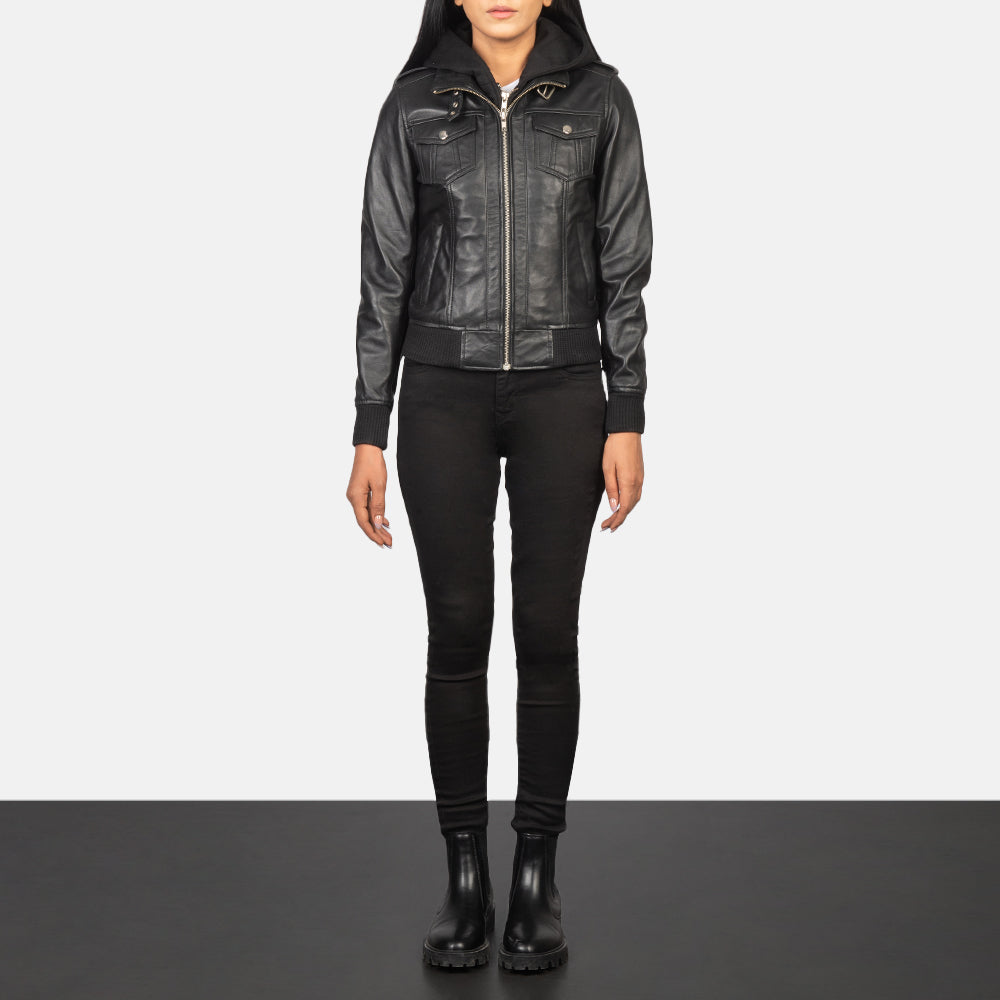 Roslyn Hooded Bomber in Pelle da Donna – Vista prodotto alternativa 3