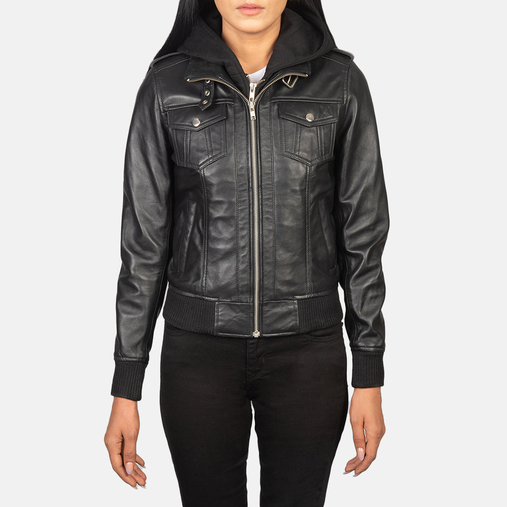 Roslyn Hooded Bomber in Pelle da Donna – Vista prodotto alternativa 4