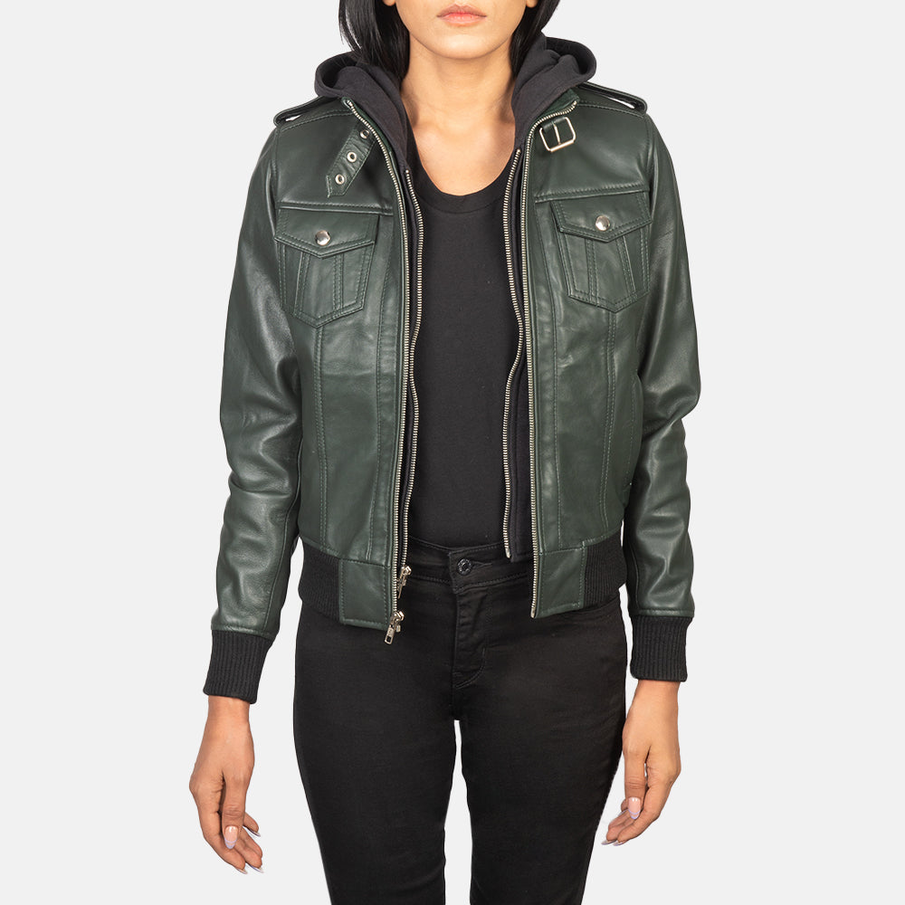 Roslyn Hooded Bomber in Pelle da Donna – Vista prodotto alternativa 1