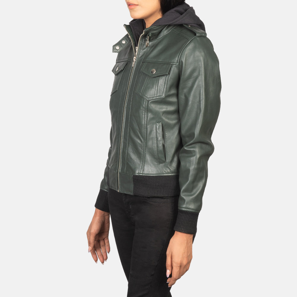 Roslyn Hooded Bomber in Pelle da Donna – Vista prodotto alternativa 2